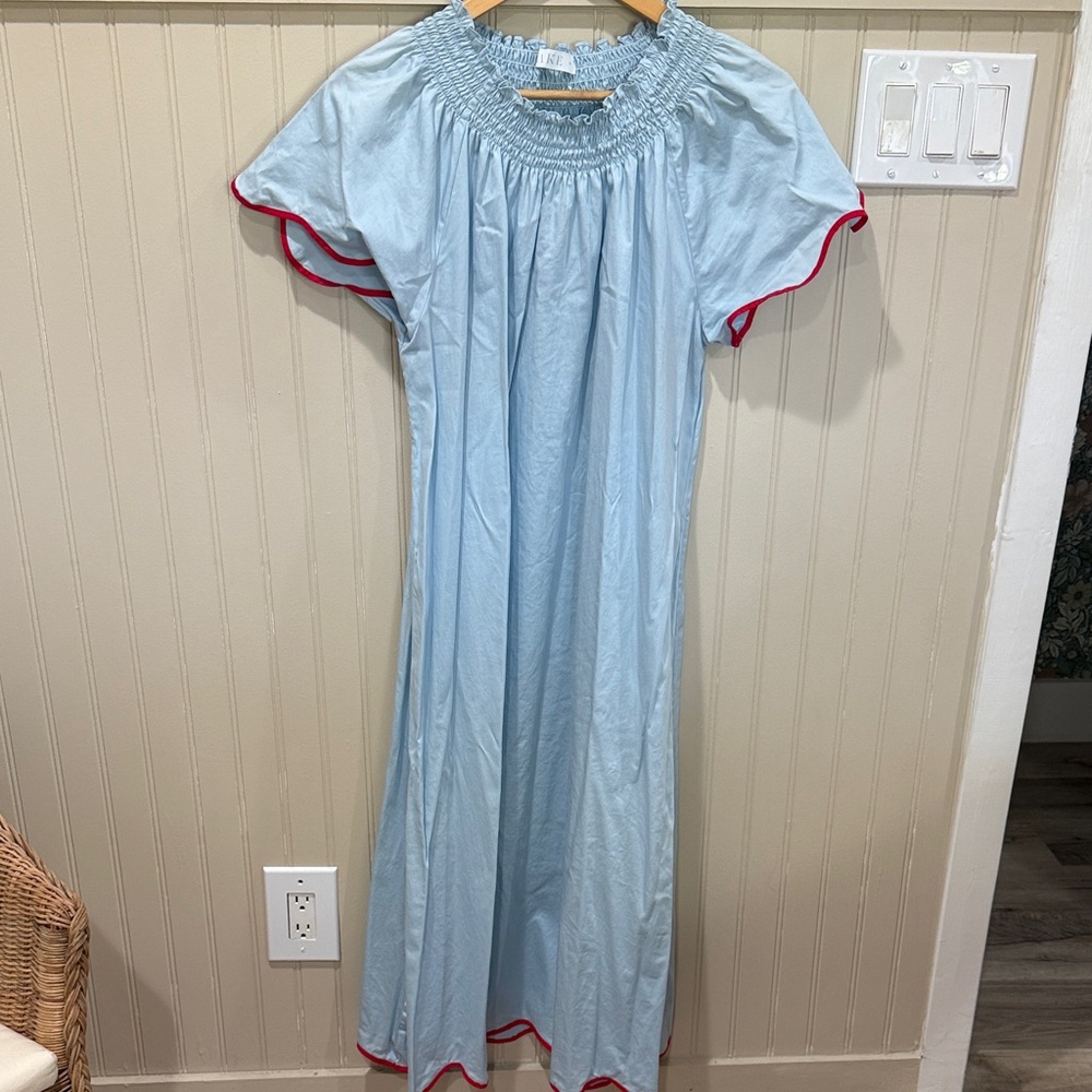 Lake Light Blue Dress with Red Trim